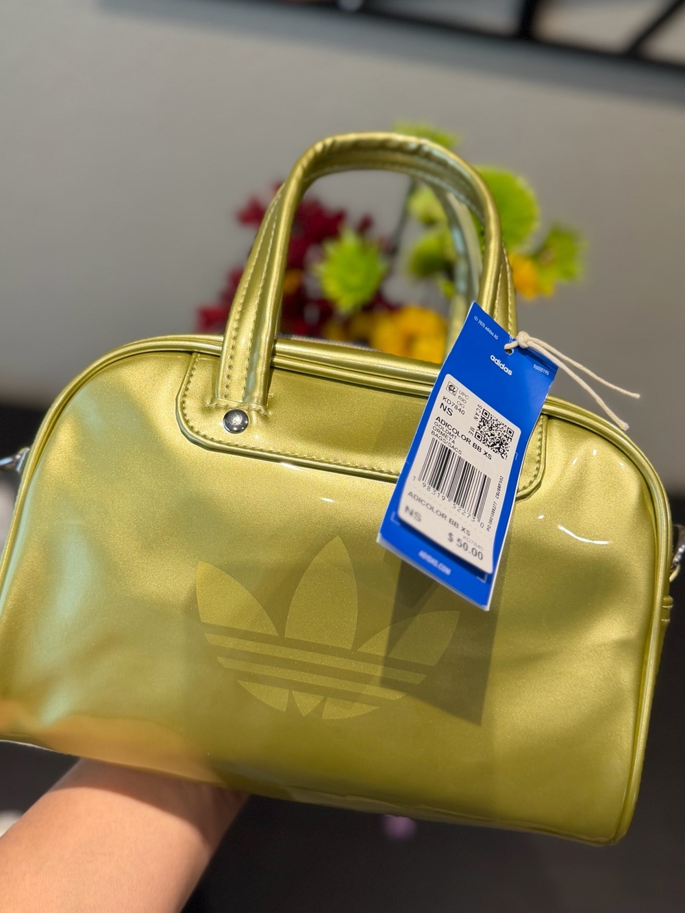 Adidas Metallic Olive Green Mini Bowling Crossbody Bag